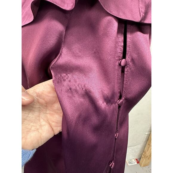 Parker Womens Medium Dark Plum Cold Shoulder Silk Peasant Blouse Top 100% Silk - Picture 3 of 10
